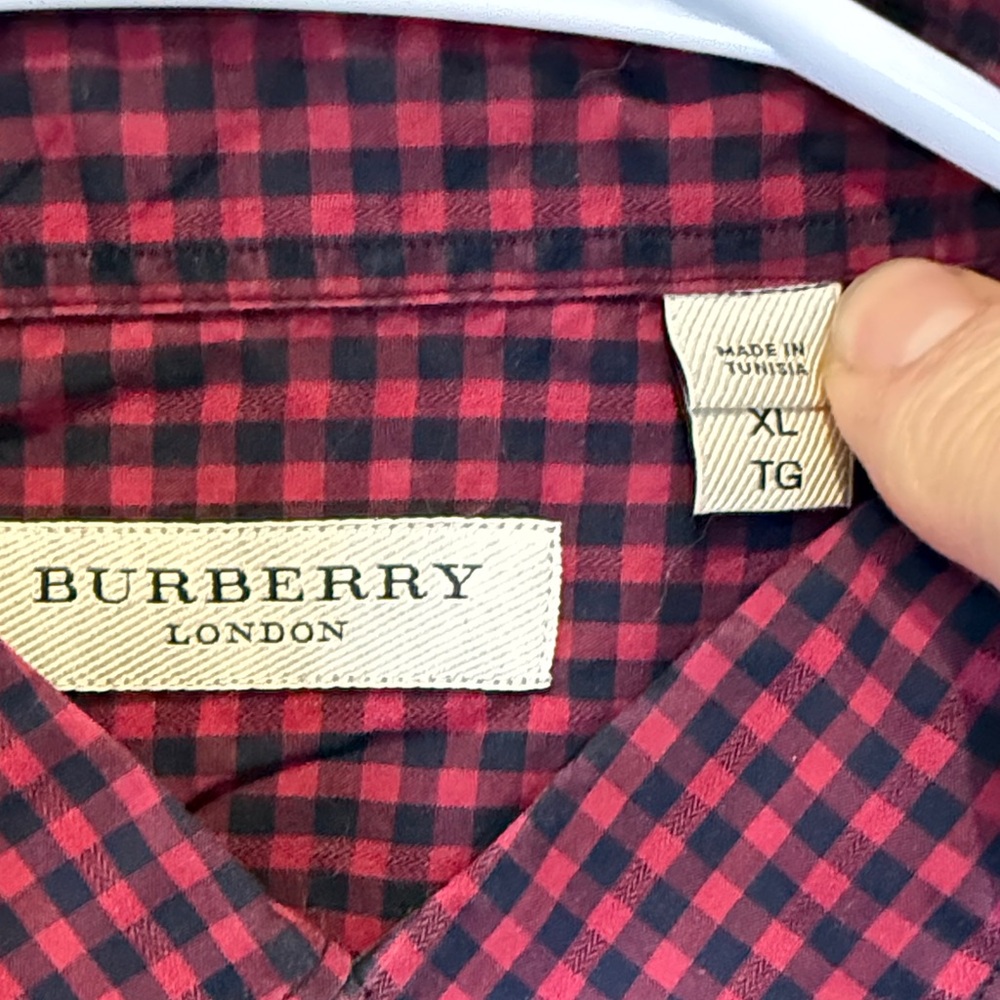 Burberry Dark Red Checkered Button Down Shirt